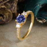 Round Cut Tanzanite Engagement Ring Three Stone Promise Ring Four Claw Prong Setting